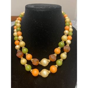 Vtg Multicolor Double Strand Beaded Necklace